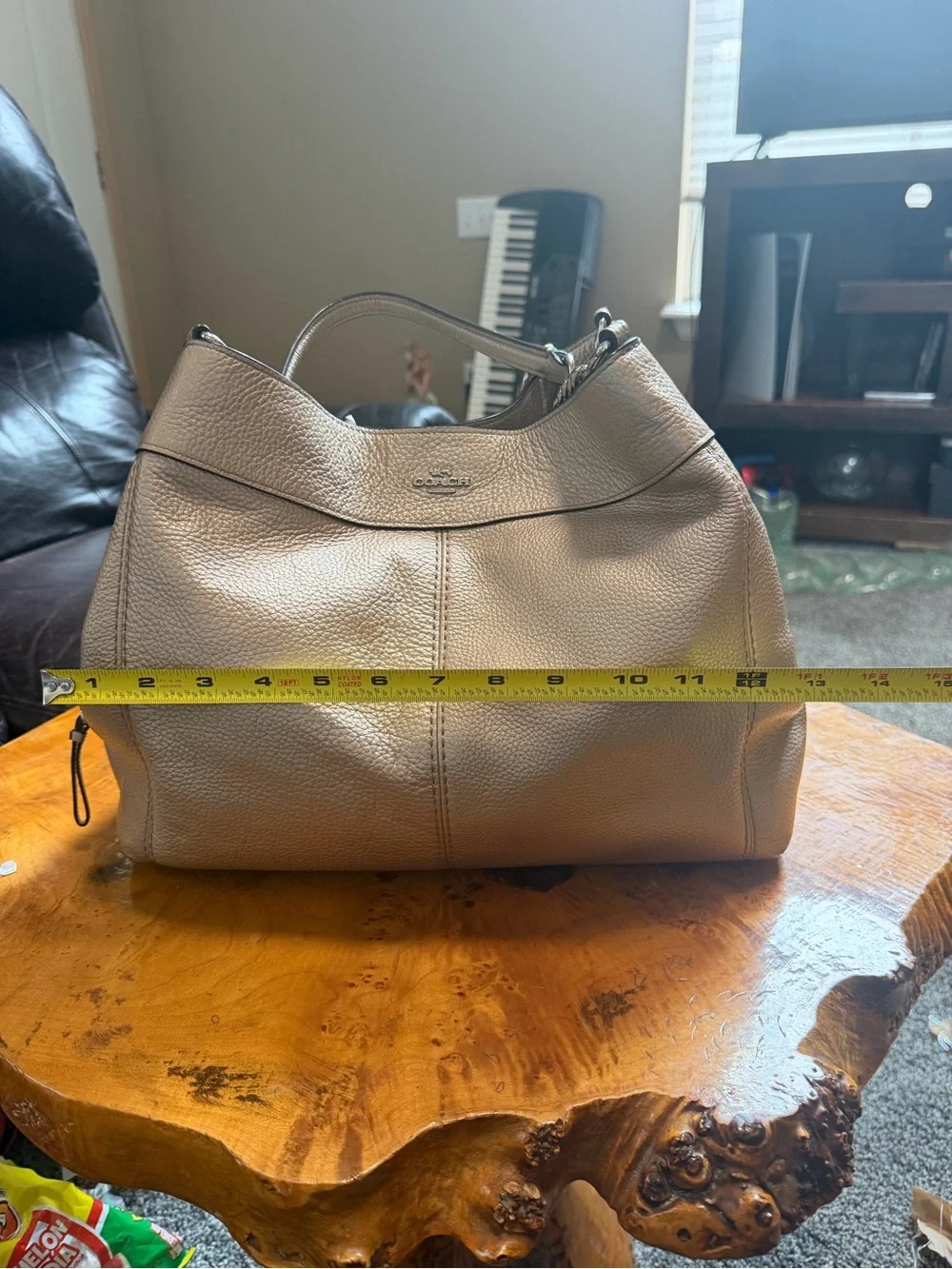 Coach F32150 Lexy Triple Compartment Shoulder Bag Metallic Platinum Pebbled Lthr
